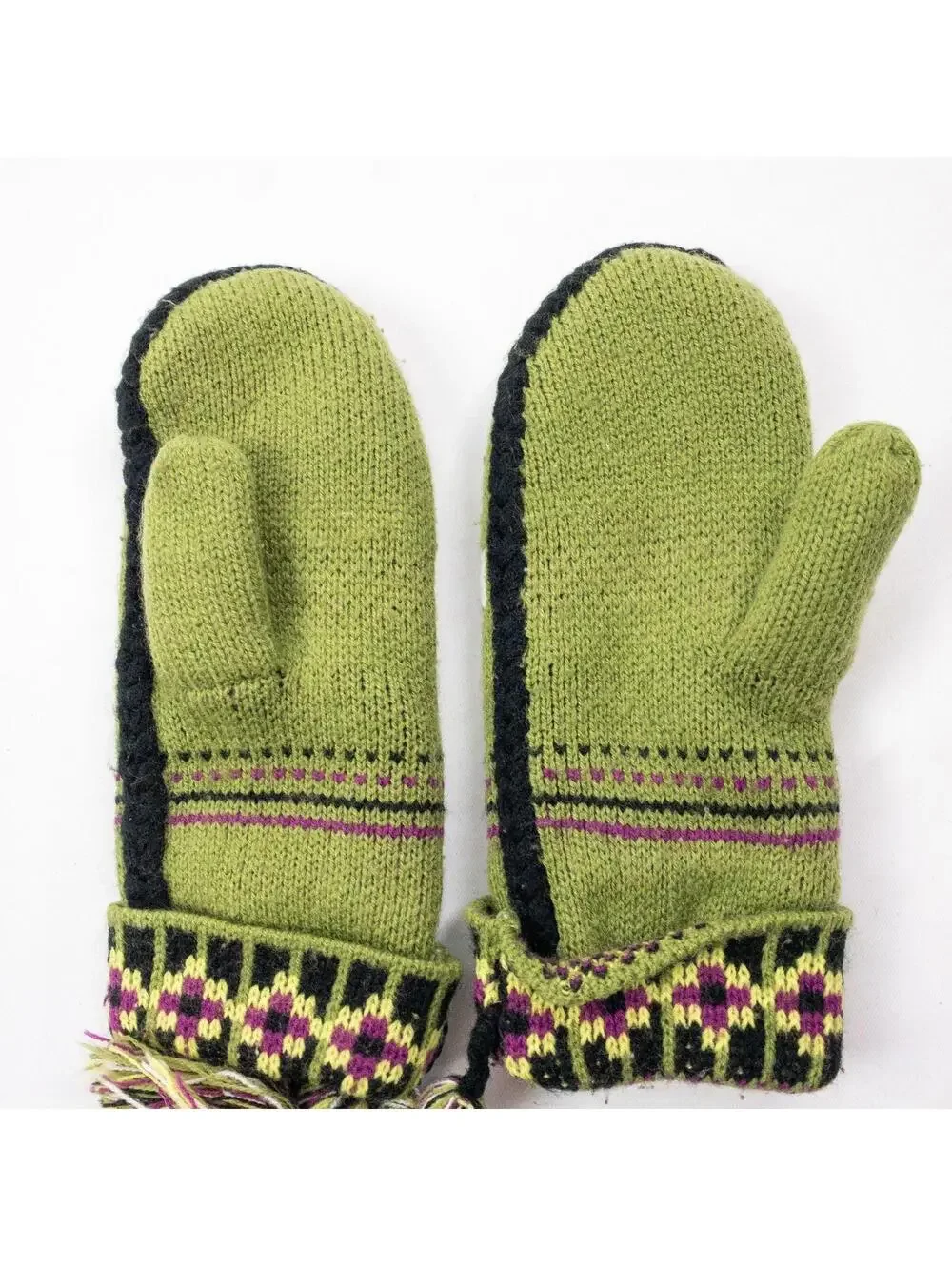 Anthropologie Green Fair Isle Knit Mittens Womens One Size